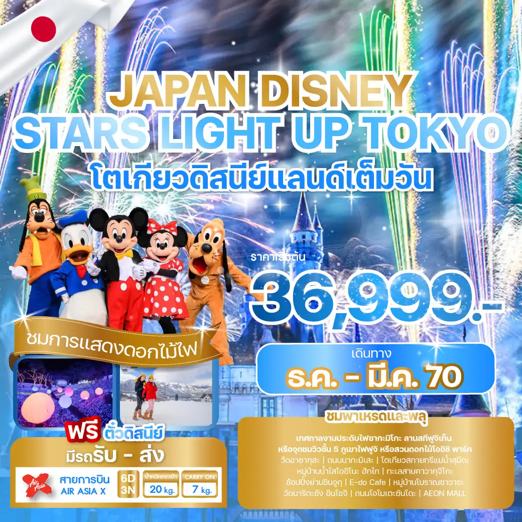 ทัวร์ญี่ปุ่น JAPAN DISNEY STARS LIGHT UP TOKYO 6วัน 3คืน (XJ)